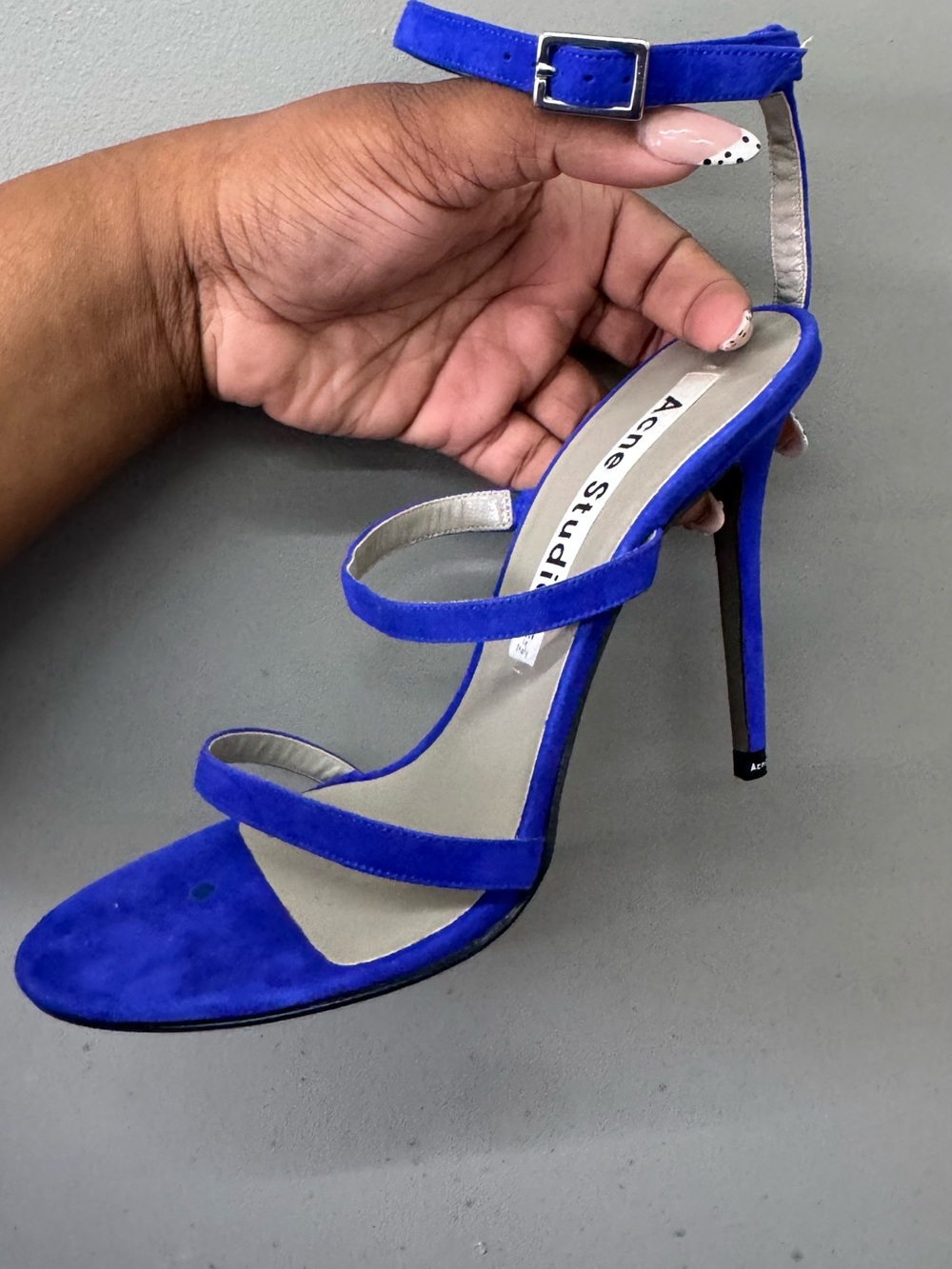 Acne Studios ‘Dalia’ Cobalt Blue Suede Strappy Stiletto Sandal